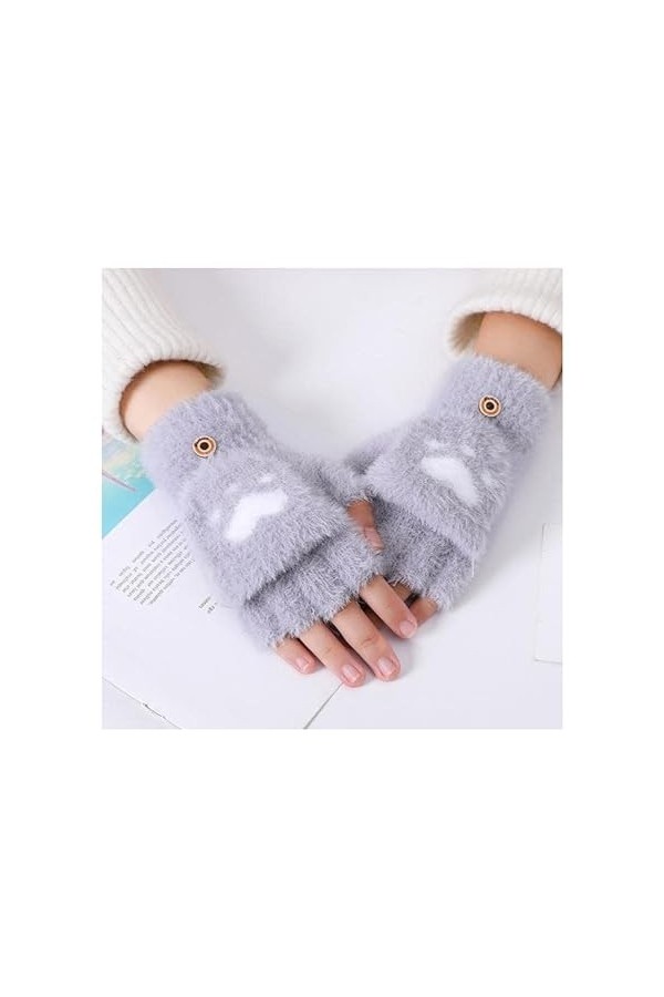 TJOIUY Gants dhiver Hiver Chat Patte Gants Mignon Mode Chaud écran Tactile Gants Femmes Hommes Peluches sans Doigts Flip Gan
