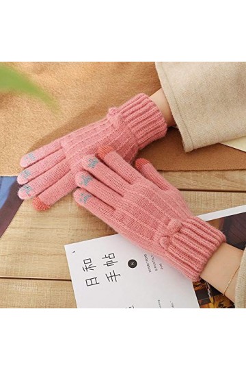 Femme Gants dhiver,Gants À Écran Tactile Gants À Tricoter Roses À Doigts Complets Dames Doux Coupe-Vent Élégant Moufles À Te