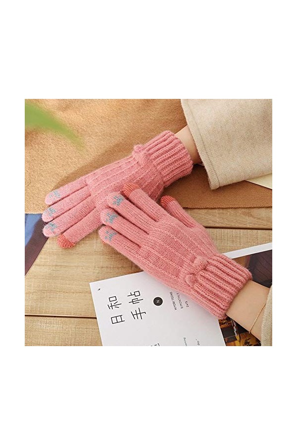 Femme Gants dhiver,Gants À Écran Tactile Gants À Tricoter Roses À Doigts Complets Dames Doux Coupe-Vent Élégant Moufles À Te