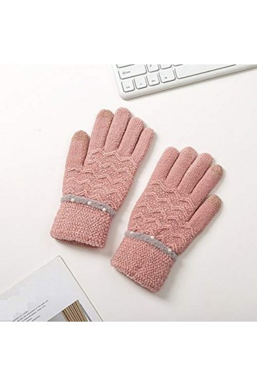 RFEGEF Femme Gants dhiver,Gants À Écran Tactile Gants De Poignet Épaissis en Perles Tricotées Rose Foncé Dames Doux Coupe-Ve