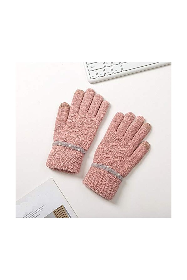 RFEGEF Femme Gants dhiver,Gants À Écran Tactile Gants De Poignet Épaissis en Perles Tricotées Rose Foncé Dames Doux Coupe-Ve