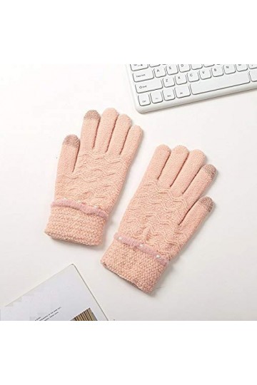 RFEGEF Femme Gants dhiver,Gants À Écran Tactile Gants De Poignet Épaissis en Perles Tricotées Rose Clair Dames Doux Coupe-Ve