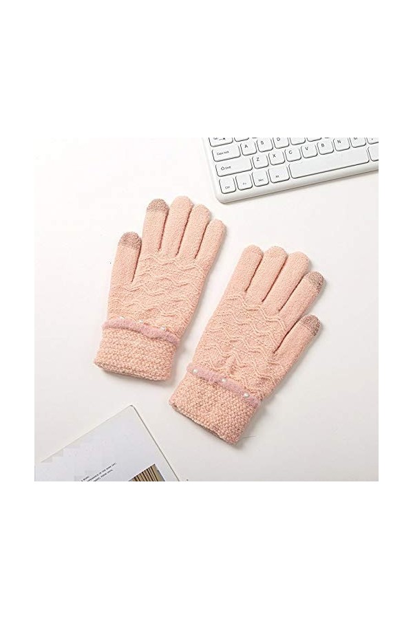 RFEGEF Femme Gants dhiver,Gants À Écran Tactile Gants De Poignet Épaissis en Perles Tricotées Rose Clair Dames Doux Coupe-Ve