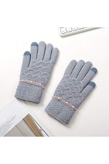 RFEGEF Femme Gants dhiver,Gants À Écran Tactile Gants De Poignet Épaissis en Perles Tricotées Bleues pour Dames Doux Coupe-V
