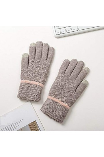 RFEGEF Femme Gants dhiver,Gants À Écran Tactile Gris Gants De Poignet Épaissis en Perles Tricotées pour Dames Doux Coupe-Ven