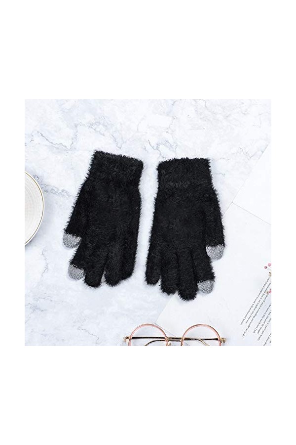 RFEGEF Femme Gants dhiver,Gants À Écran Tactile Gants Tricotés en Velours Chaud Dames Noires Doux Coupe-Vent Élégant Moufles