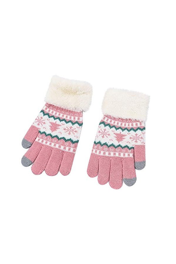 RFEGEF Femme Gants dhiver,Gants À Écran Tactile Gants en Tricot Rose Plus Épaississants en Velours pour Dames Doux Coupe-Ven