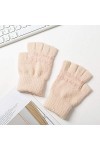 RFEGEF Femme Gants dhiver,Gants À Écran Tactile Gants De Lettre Demi-Doigt Tricotés Beige Dames Doux Coupe-Vent Élégant Mouf