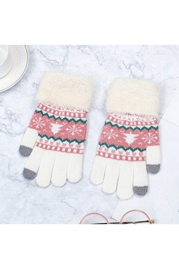 RFEGEF Femme Gants dhiver,Gants À Écran Tactile Blanc Tricot Plus Gants Épaississants en Velours Dames Doux Coupe-Vent Éléga