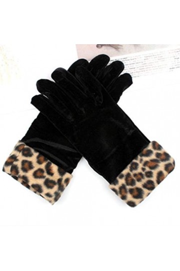 RFEGEF Femme Gants dhiver,Gants À Écran Tactile Noir Gants À Imprimé Léopard en Velours Doré Dames Doux Coupe-Vent Élégant M