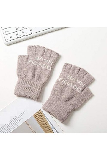 RFEGEF Femme Gants dhiver,Gants À Écran Tactile Gants De Lettre Demi-Doigt Tricotés Gris Dames Doux Coupe-Vent Élégant Moufl