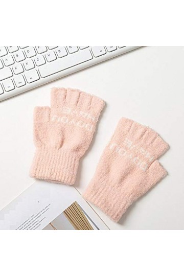RFEGEF Femme Gants dhiver,Gants À Écran Tactile Gants De Lettre Demi-Doigt Tricotés Rose Clair Dames Doux Coupe-Vent Élégant
