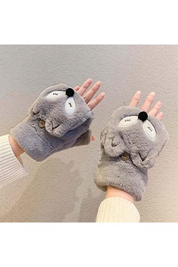 YJLGMM Mignon Petit Renard rénover des Gants de Demi-Doigt pour Femme Hiver Ajouter Velours épaissir Gardez des Mitaines à pr
