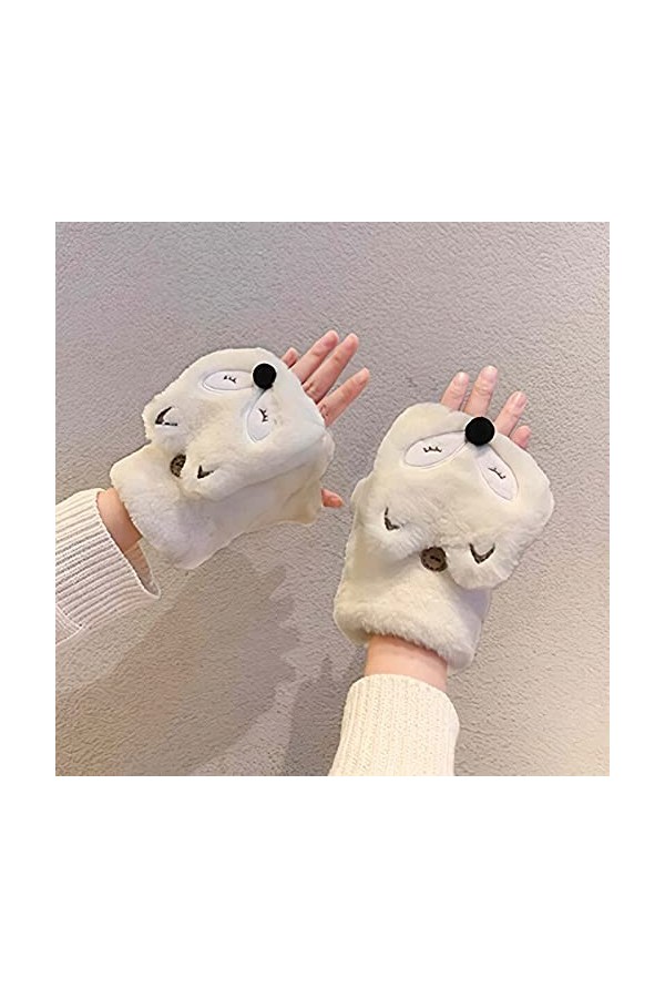 YJLGMM Mignon Petit Renard rénover des Gants de Demi-Doigt pour Femme Hiver Ajouter Velours épaissir Gardez des Mitaines à pr