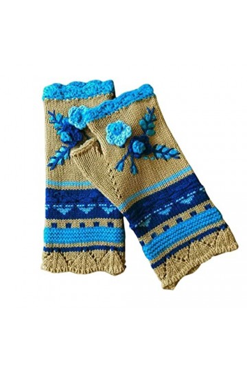 YAHOM Gant tricoté Vintage Mitaines sans Doigts pour Femmes Gants en Tricot avec des Gants sans Doigts Floraux et dhiver Gan