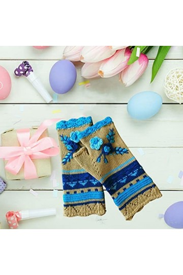 YAHOM Gant tricoté Vintage Mitaines sans Doigts pour Femmes Gants en Tricot avec des Gants sans Doigts Floraux et dhiver Gan