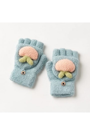 Liyinco Gants sans Doigts en Peluche tricotés, Gants Chauds dhiver pour Femmes à Double Usage Demi-Doigts, Mignons Gants dé