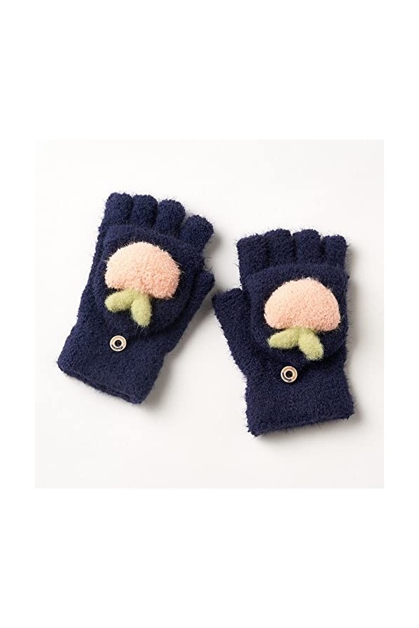 Liyinco Gants sans Doigts en Peluche tricotés, Gants Chauds dhiver pour Femmes à Double Usage Demi-Doigts, Mignons Gants dé