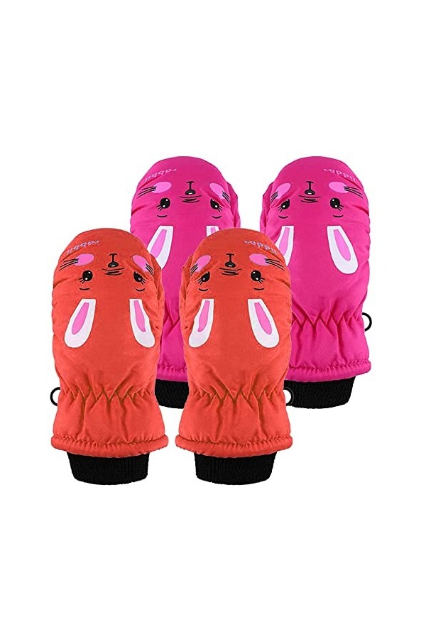 Lot de 2 paires de moufles imperméables pour enfants Motif dessin animé, D, 75