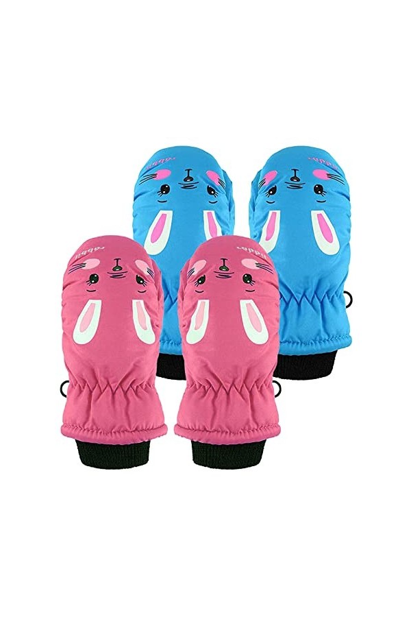 Lot de 2 paires de moufles imperméables pour enfants Motif dessin animé, D, 75