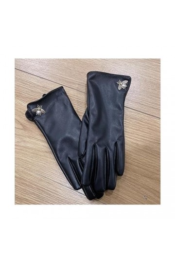 TJOIUY Gants dhiver Gants en Cuir PU pour Femmes dhiver et dautomne Mitaines Chaudes de Marque dabeille en métal