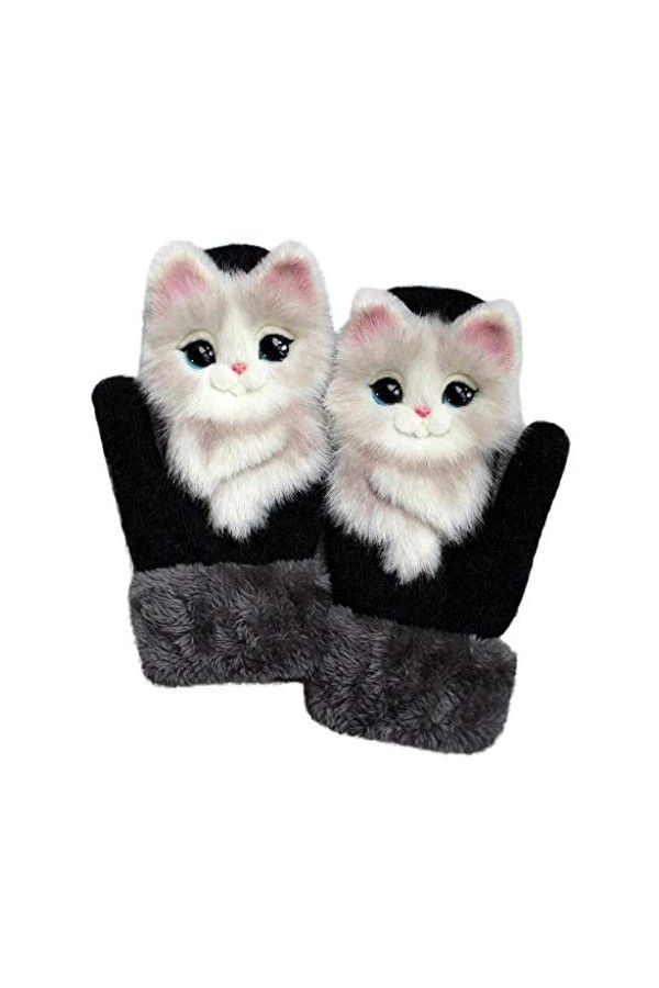 Gants dhiver tricotés pour homme et femme - Motif animal - 3D - Moufles thermiques - Cadeau de Noël