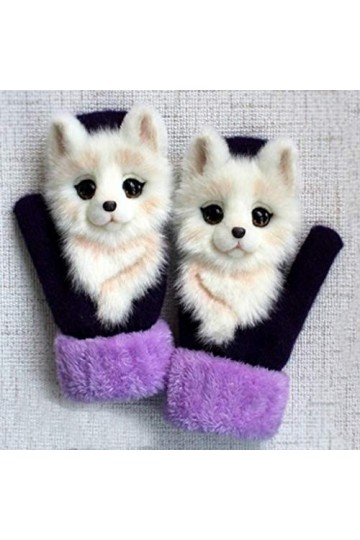 Gants dhiver tricotés pour homme et femme - Motif animal - 3D - Moufles thermiques - Cadeau de Noël