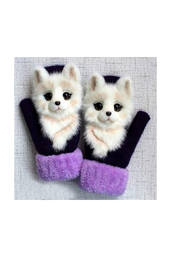 Gants dhiver tricotés pour homme et femme - Motif animal - 3D - Moufles thermiques - Cadeau de Noël