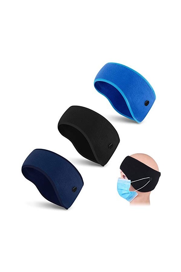 3 Pièces Bandeau Oreille avec Bouton,Unisexe&nbsp;Hiver Sport Toison Cache Oreilles Bandeau Chaud Headband pour Ski Cyclisme Runni