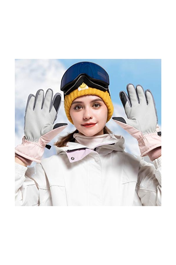 karrychen Femmes Gants de Neige à écran Tactile imperméables Broderie Florale Mitaines Chaudes Thermiques-foncé A