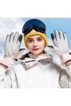 karrychen Femmes Gants de Neige à écran Tactile imperméables Broderie Florale Mitaines Chaudes Thermiques-foncé A