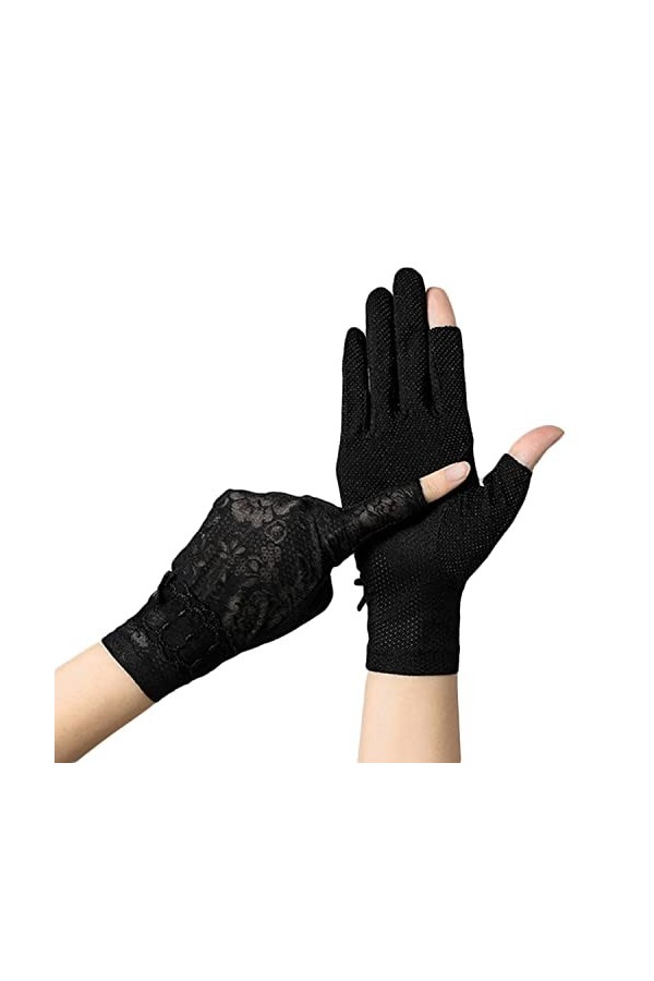 YYQBYY Dames Glace Soie Respirant Printemps Et Automne Gants Dété Dentelle Mince Anti-Ultraviolet Conduite Gants De Protecti