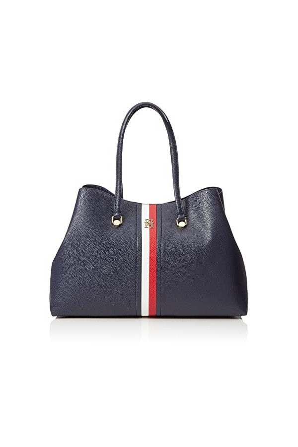 Tommy Hilfiger Sac Femme TH Emblem Workbag Corp Avec Poche Intérieure, Bleu Space Blue , Taille Unique