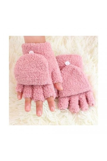 Gants dhiver Imitation Vison Velours Solide Gants Hiver Femmes Demi-Doigts Gants Rabattable Gants Chauds Confortables Doux é
