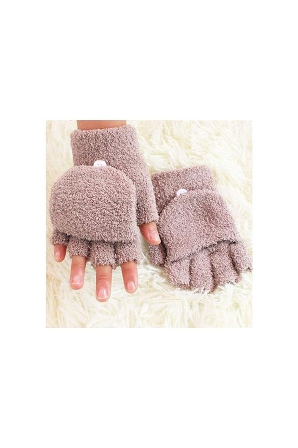 Gants dhiver Imitation Vison Velours Solide Gants Hiver Femmes Demi-Doigts Gants Rabattable Gants Chauds Confortables Doux é