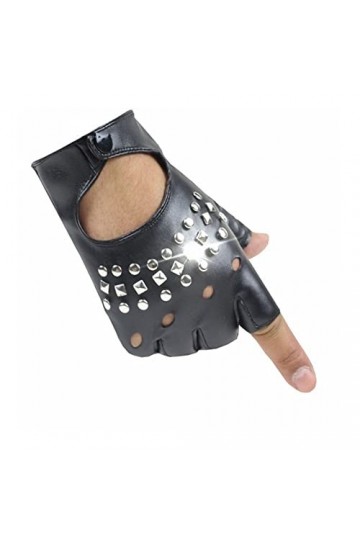 Gants dhiver Demi-Doigt Gants Femmes PU Gants de Conduite sans Doigts sur Le Cuir Rivet Hollow Dancing Guante for Hommes Noi