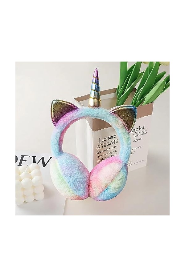 EULAPGOE Cache-oreilles filles licorne en peluche Couvre-oreilles mignon de bande dessinée chauffe-oreilles pour les femmes f
