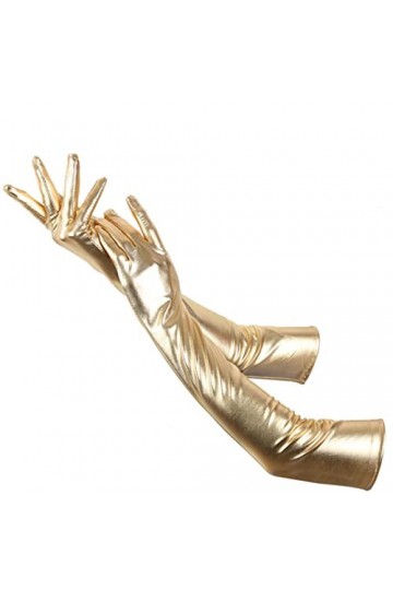 Gants longs pour femme avec revêtement coloré en cuir brillant - Gants de performance dorés - Taille unique