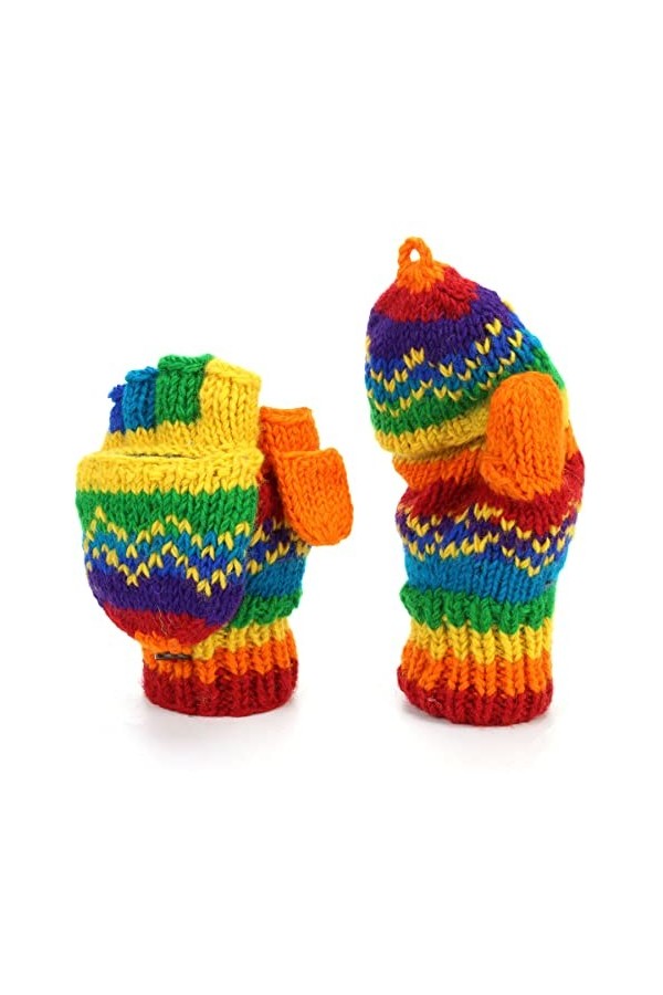 LoudElephant Mitaines de tir en laine avec doublure en polaire - Rayures, Rayures arc-en-ciel Zig Zag, taille unique