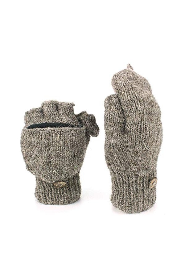 LOUDelephant Laine Tricot Mitaines Tireur Gants avec plein Doublure Polaire - Uni - Gris Foncé, One Size