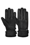 Hand Fellow Gants dhiver en cuir pour écran tactile en peau de mouton douce avec doublure en polaire chaude, Noir , L