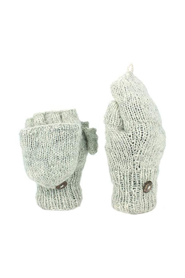 LOUDelephant Laine Tricot Mitaines Tireur Gants avec plein Doublure Polaire - Uni - Gris Clair, One Size