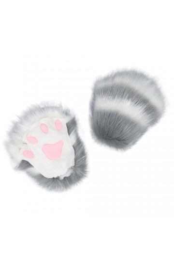 Dhg494 Gants en peluche pour jeux de rôle Motif chat, gris, taille unique