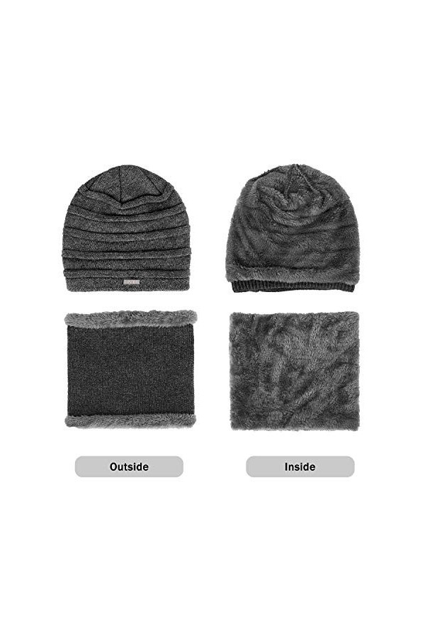 GIKPAL Cache-cou bonnet tricoté extensible avec gants à écran tactile, écharpe de chapeau dhiver unisexe avec intérieur doux