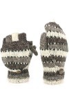 LOUDelephant Laine Tricot Mitaines Tireur Gants Avec Complet Doublure Polaire - Rayé - Farine DAvoine & Gris, One Size