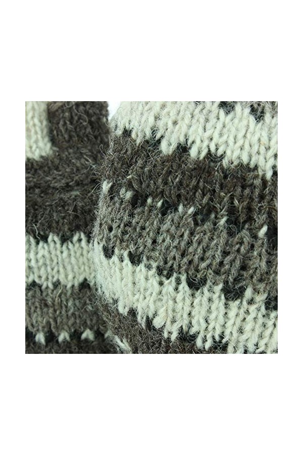 LOUDelephant Laine Tricot Mitaines Tireur Gants Avec Complet Doublure Polaire - Rayé - Farine DAvoine & Gris, One Size