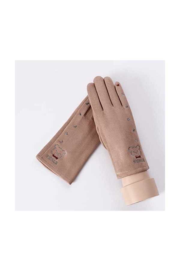 TJOIUY Gants dhiver Femmes Hiver Plus Velours épais Chaud Daim Cuir écran Tactile Mitaines Femme Belle Bande dessinée Chat O