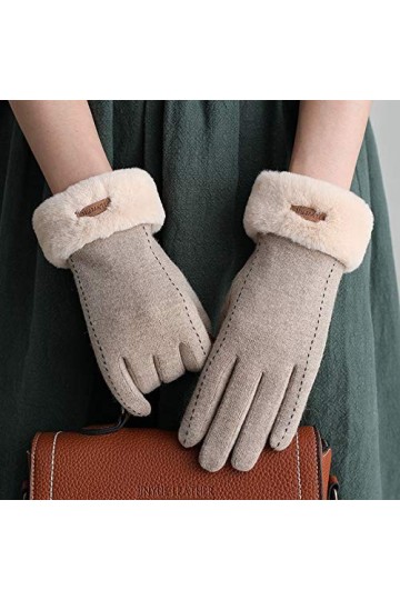Femmes Gants Gardez au chaud Écran Tactile Gant Cyclisme Élégant Femme Noeud Élasticité Doux Broderie Moufles, Femme, Kaki Lo
