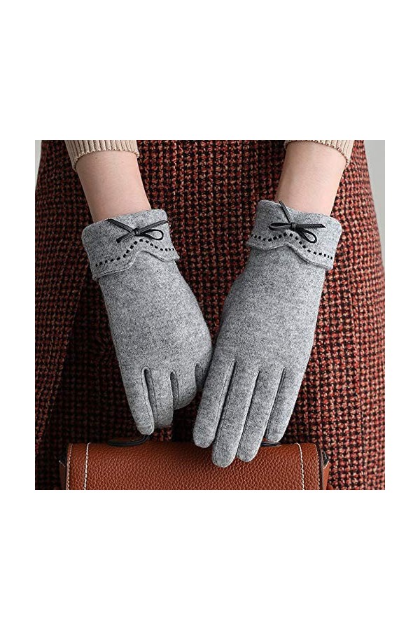 Femmes Gants Gardez au chaud Écran Tactile Gant Cyclisme Élégant Femme Noeud Élasticité Doux Broderie Moufles, Femme, Kaki Lo