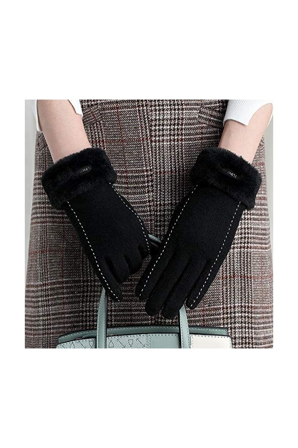 Femmes Gants Gardez au chaud Écran Tactile Gant Cyclisme Élégant Femme Noeud Élasticité Doux Broderie Moufles, Femme, Kaki Lo